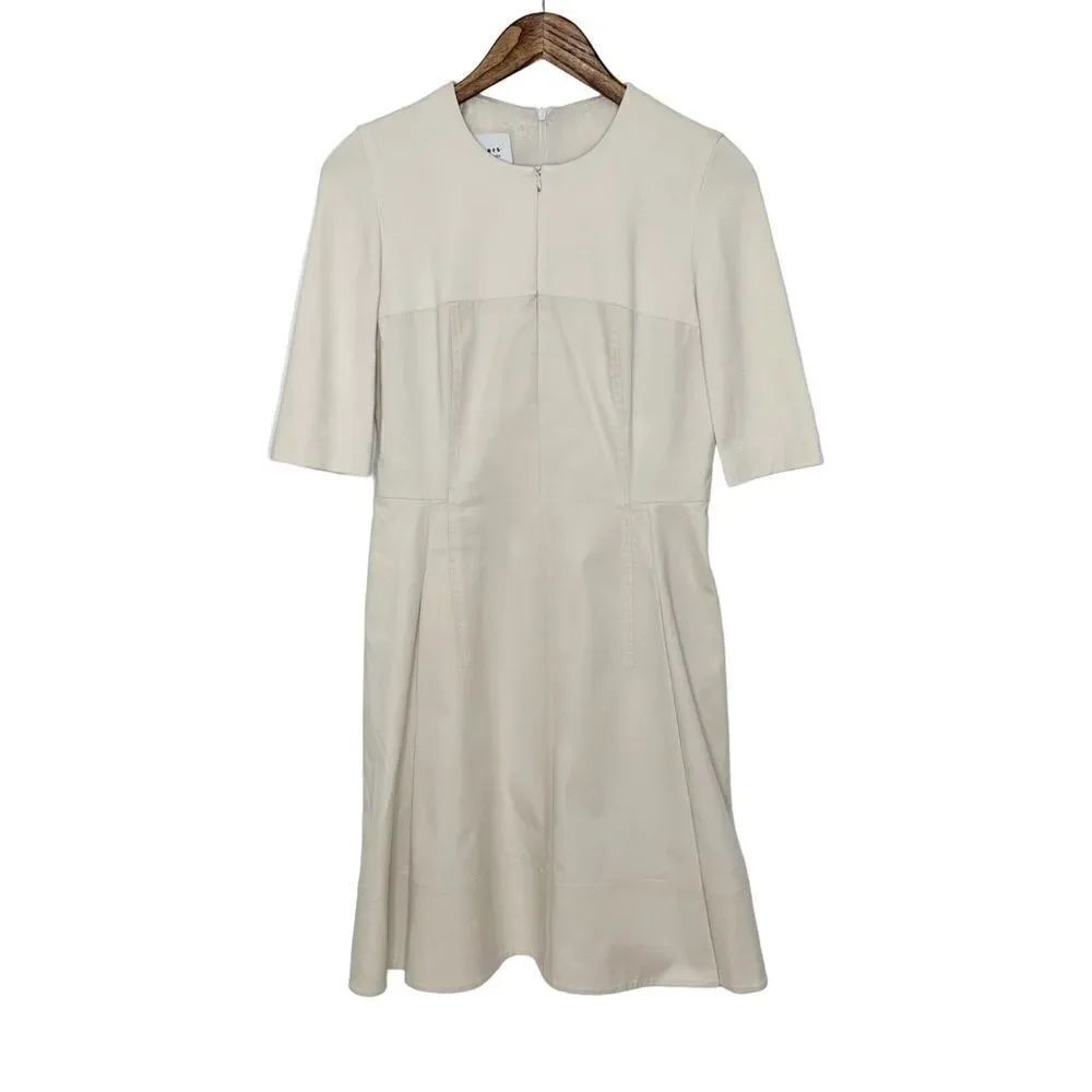 Akris Punto Midi Dress 3/4 Sleeve Beige Crew Neck Size Small